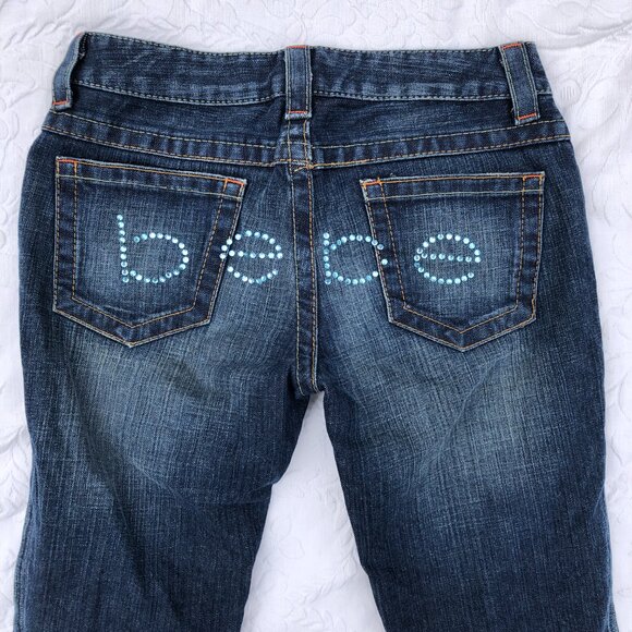 VTG Bebe Jeans Logo Size 27 Flared Leg Rhinestone Bling Y2k Made in the USA - Picture 7 of 7